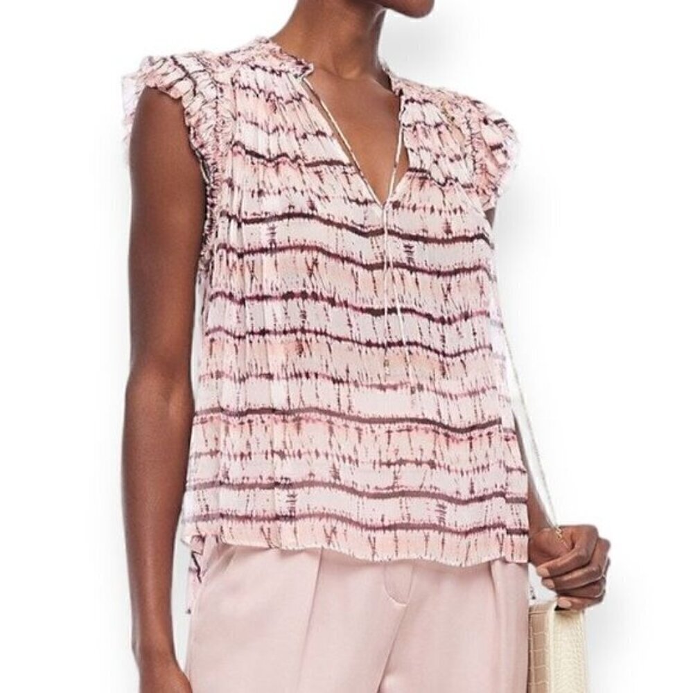 Ulla Johnson Clea Pink Tie Dye Stripe Silk Blouse , Size 2